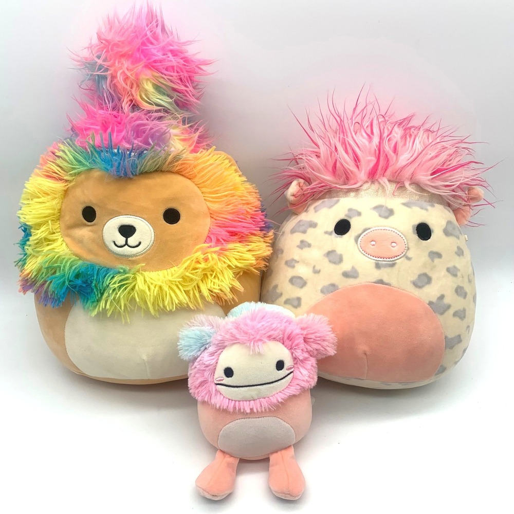 Squishmallows 3 Lot Set Leonard the Lion Rosie the Spotted Pig Brina the Bigfoot